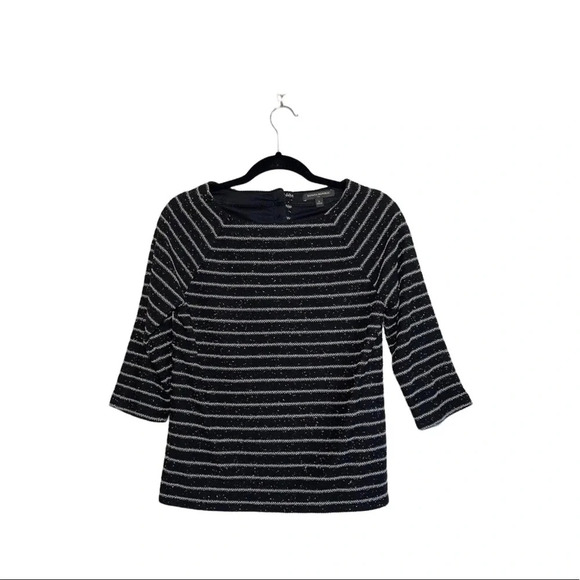 Banana Republic Factory Black & White Striped Tweed Boatneck Sweater Small Women - Picture 12 of 12